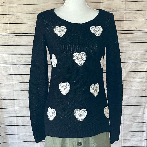 Lauren Conrad Black Sweater with White Heart Details - Picture 1 of 8